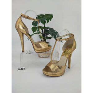 Michael Kors Women's Brenna Metallic Gold High Heel Sandals Size 8M US
